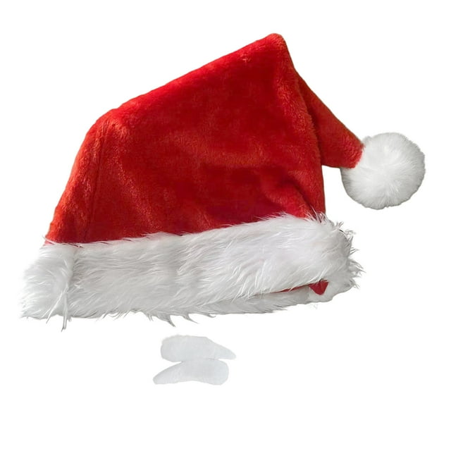 Premium Santa Claus Hat Tradicional Rojo y Blanco Cálido Gorro de Invierno Decoraciones Regalo Clásico Grande + Cejas para Hombres Mujeres Fiesta de