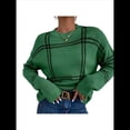 thumbnail image 2 of Suéter de Punto A Cuadros para Mujer, Otoño e Invierno, Informal, Cuello Redondo, Tops con Bloques de Color. Verde L, 2 of 10