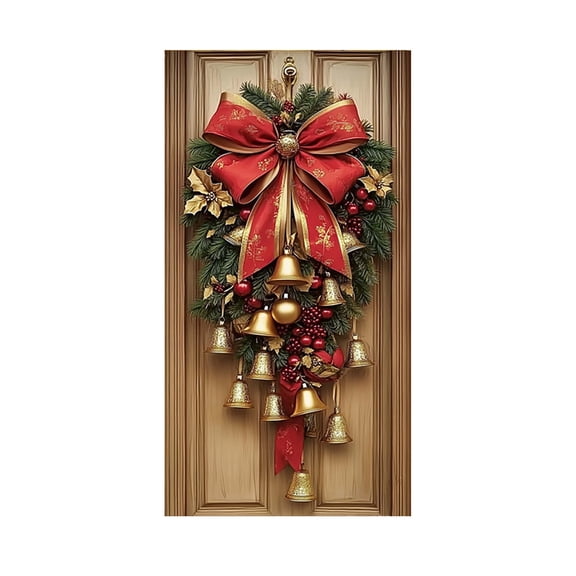 Floleo Christmas Door Cover with Festive Patterns - 35x71in Hanging Curtain for Front Door, Wall, Tablecloth, Party Backdrop, Home Holiday Decor