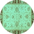 thumbnail image 1 of Ahgly Company Machine Washable Indoor Round Oriental Turquoise Blue Traditional Area Rugs, 7' Round, 1 of 4