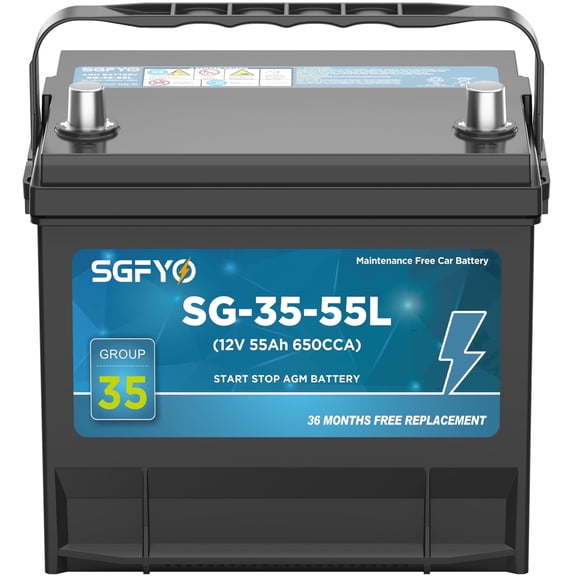 SGFYO Group Size 35 Car Battery,12V 55Ah 650CCA 88RC AGM Maintenance Free Start Stop Automotive Replacement Battery,36-Month Warranty
