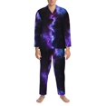 thumbnail image 3 of Sikiie Purple And Blue Nebula Mens Pajama Set, Soft Warm Long Sleeve Sleepwear, Cozy Button-Down Pjs for Men-Small, 3 of 7