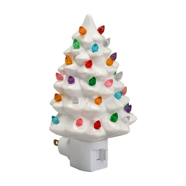 Ounissouiy Lámpara creativa con enchufe de pared para árbol de Navidad, luz de ambiente de Papá Noel de dibujos animados de resina resistente y Iluminación navideña blanco
