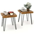 thumbnail image 1 of Patiojoy 2PCS 16" �� 16" Solid Teak Wood Side Table Indoor Outdoor Square Side Table w/ Metal Legs Solid Wood Patio Table Home End Table, 1 of 10