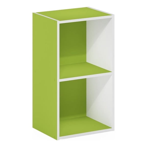 Pemberly Row Contemporary 2-Tier Open Shelf Bookcase in Green/White