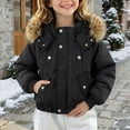 thumbnail image 2 of JUMEYU Kids Winter Jacket Girls Cropped Faux Fur Hood Puffer Bomber Jacket for Girls Snap Front (Black,7-8 Years), 2 of 8