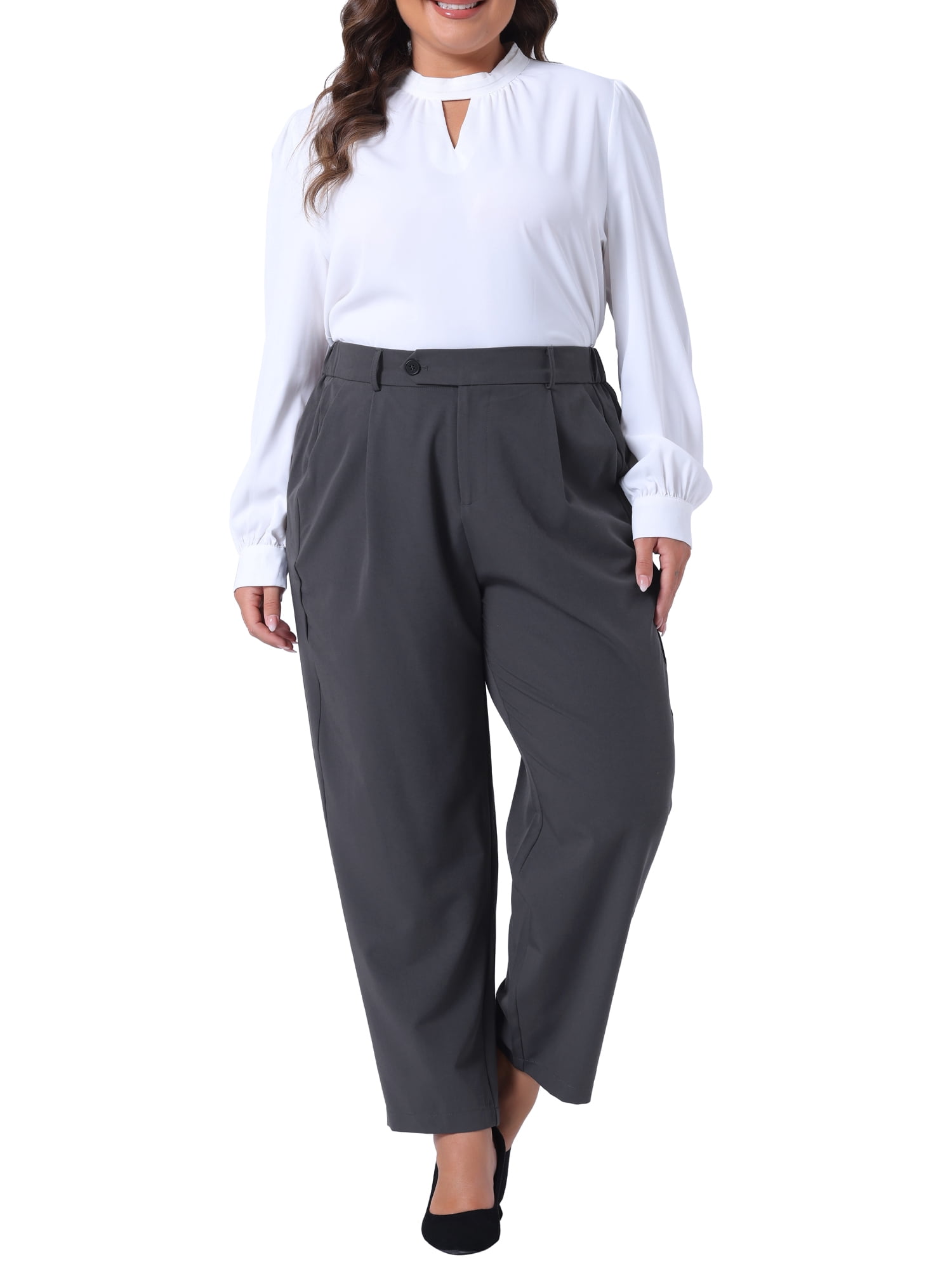 DARING DIVA Women's Plus Casual Elastic High Waisted Long Straight Pants 6X Gray