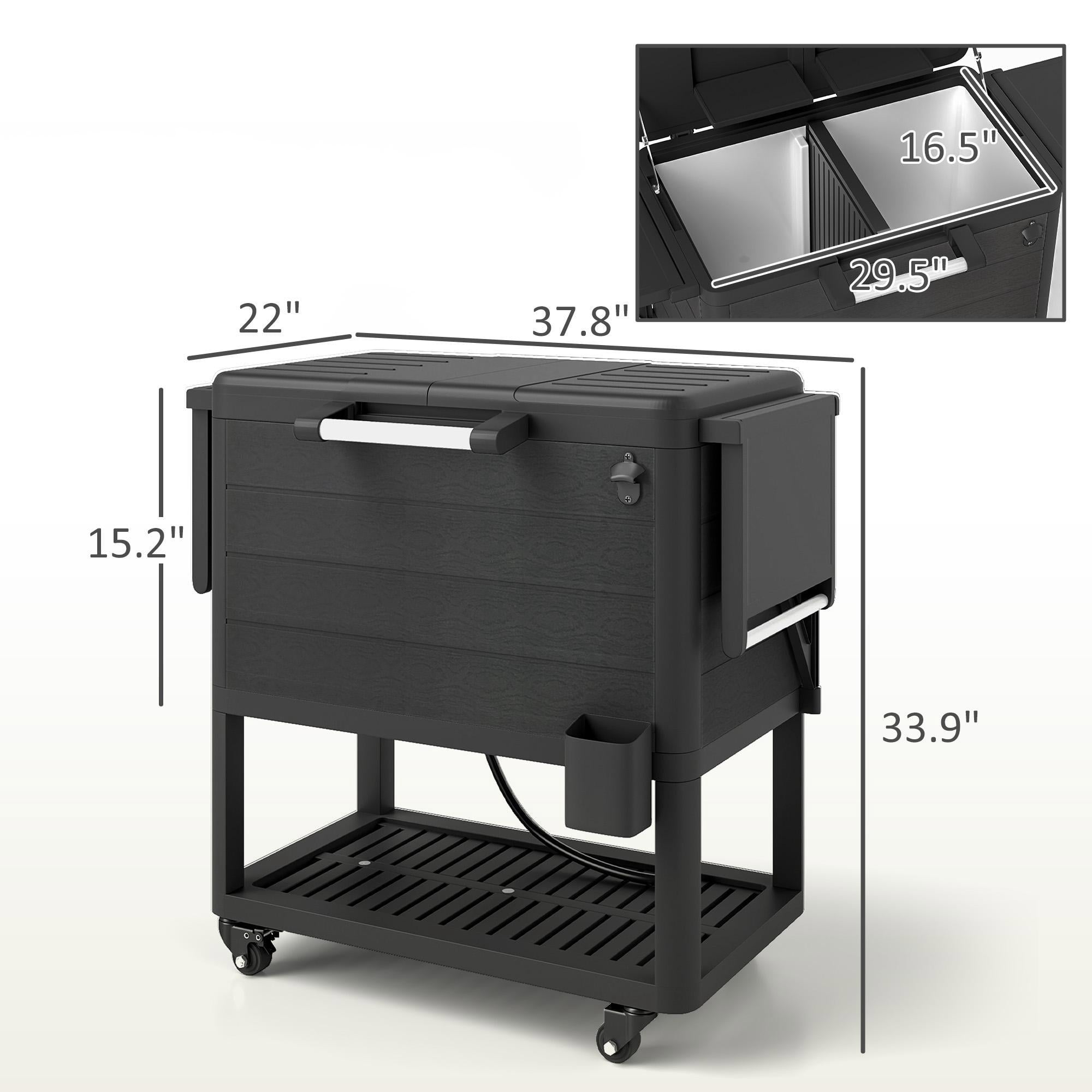 Barara King 104 Quart Cooler with Bottle Opener Shelves Wheels, Portable Outdoor Cooler for Backyard, Deck, Poolside Party, Black