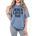 thumbnail image 4 of Jesus Loves You Shirt for Women Christian Faith Easter Inspirational Distressed Tee Blue Jean Shirt Adult Small, 4 of 7