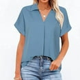 thumbnail image 6 of Women's Short Sleeve Chiffon Blouses for Office Work Business Attire Collared Shirts, 6 of 7