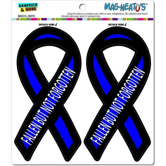 Fallen But Not Forgotten Thin Blue Line Support Ribbon Police Automotive Car Refrigerator Locker Vinyl Magnet Set
