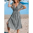 thumbnail image 5 of CUPSHE Women's Cover Up V Neck Midi Dress Short Sleeves Summer Beachwear Casual Coverups Striped, 5 of 6