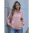 thumbnail image 4 of Women'S Quarter Zip Tunics Fall Winter Long Sleeve Pullover Ribbed Quilted V Neck Collared Outfits Loose Pink L, 4 of 10