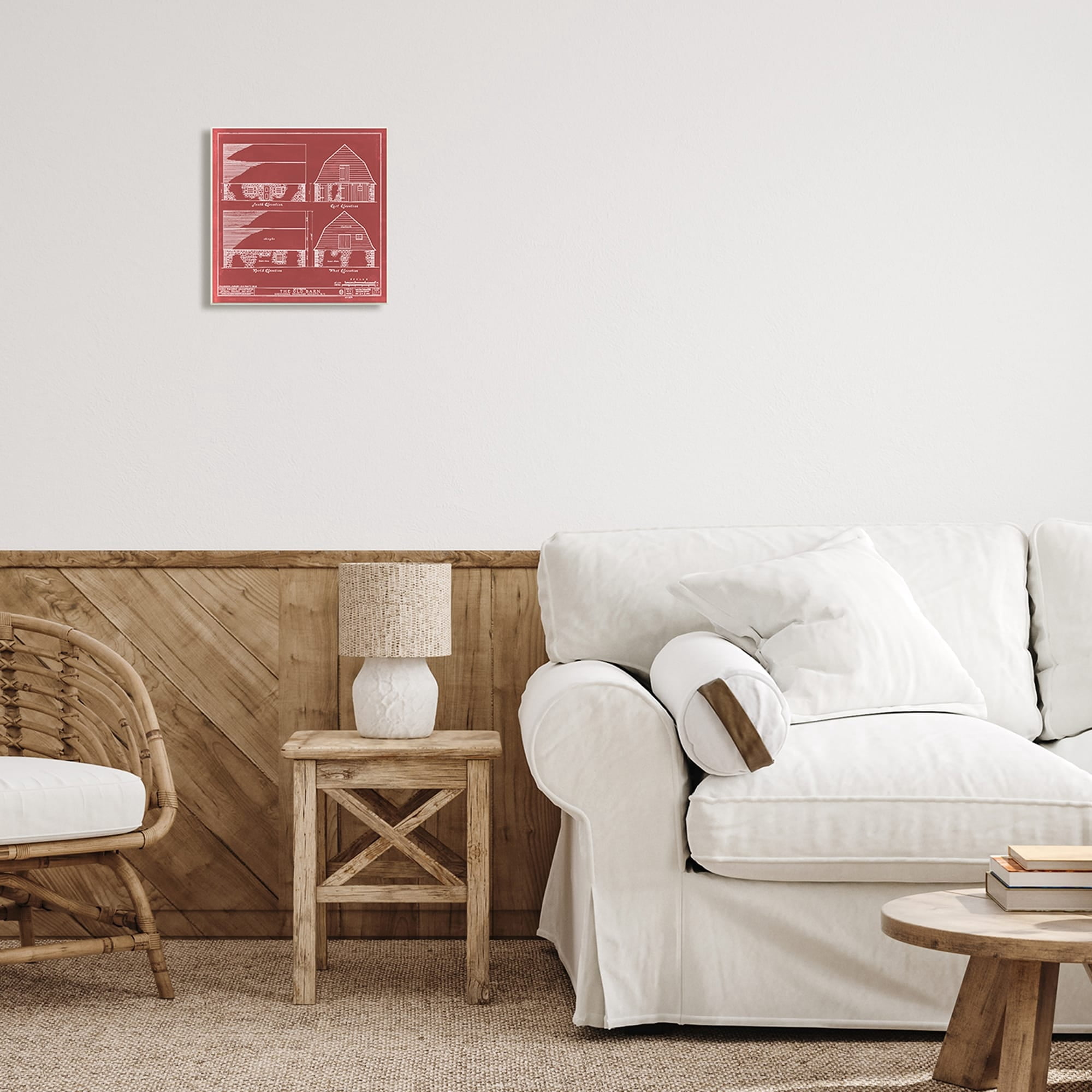 Stupell Industries Red Farmhouse Barn Detailed Blueprint Diagram , 12 x 12, Design by Annie Warren