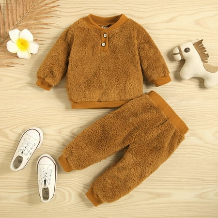 

Simplmasygenix Baby Sets Clearance Long Sleeve Toddler Baby Boys Girls Solid Color Plush Cute Winter Thick Home Suit
