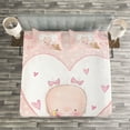 thumbnail image 3 of Ambesonne Cartoon Quilted Bedspread Set 3 Pcs, Bear Illustration Flowers, King Size, Sand Brown Pale Pink, 3 of 3