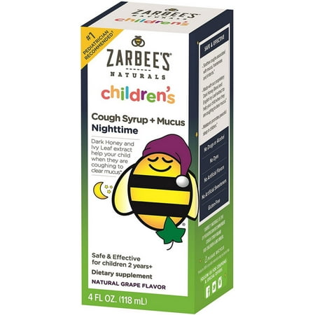 ZarBee's Childrens' Nightime Cough Syrup + Mucus Reducer, Grape Flavor 4 oz (Pack of 6)