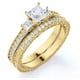 thumbnail image 1 of JeenMata Anillo de Boda Estilo Victoriano de Tres Piedras con Pavé de Diamantes de Talla Princesa Engastado en Oro Amarillo de 10 K, 1 of 4