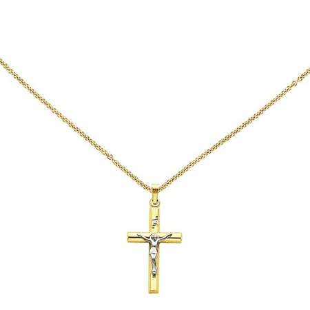 14kt Two-Tone INRI Hollow Crucifix Pendant