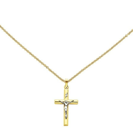 14kt Two-Tone INRI Hollow Crucifix Pendant