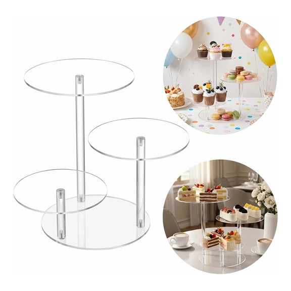 Gonice 3‑Tier Clear Acrylic Round Cupcake Stand, Dessert Display Tower for Cake and Cupcakes for Wedding & Birthday Parties