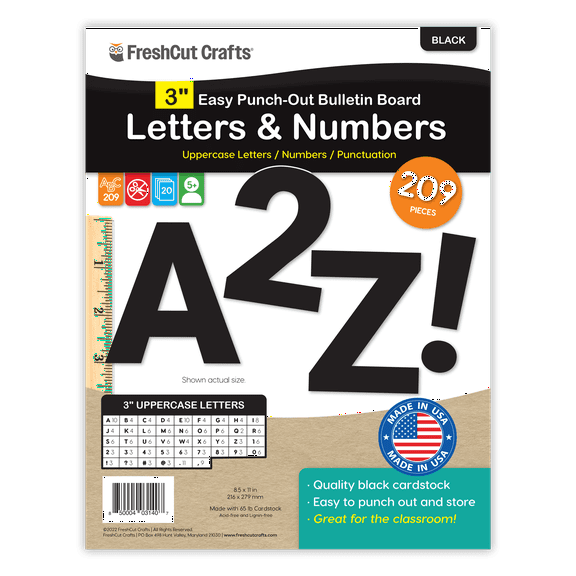FreshCut Crafts Bulletin Board Letters & Numbers, Black, 3in, 209 Pieces