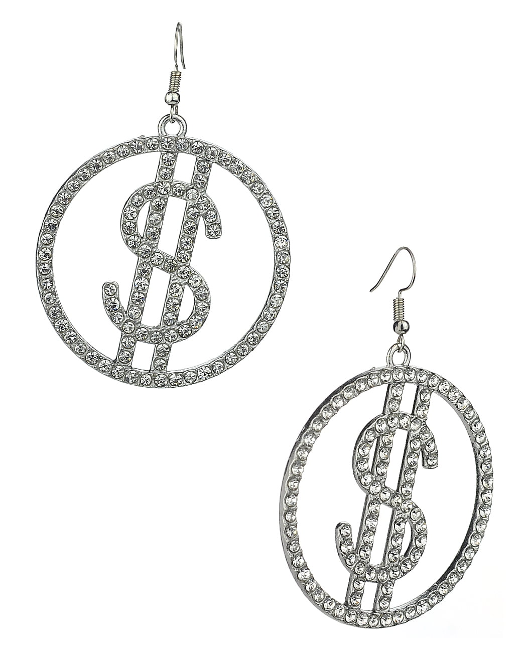 Women S Stone Stud Encircled Dollar Sign Money Symbol Dangle Pierced Women S Stone Stud Encircled Dollar Sign Money Symbol Dangle Pierced Earrings Clear Silver Tone