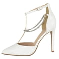 thumbnail image 2 of Delicious Shoes Women Stiletto High Heels Removable Anklet Silver Chain Ankle Strap Pointy Toe MESA-S White Patent 7.5, 2 of 3