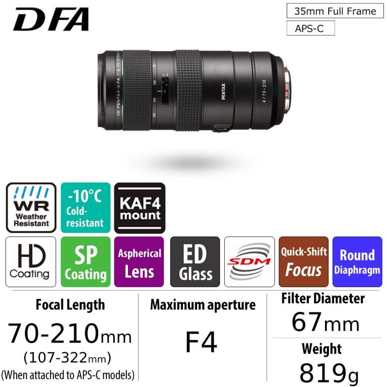 HD PENTAX-D FA 70-210mm F4ED SDM WR: Telephoto Zoom Lens for DSLR