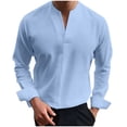 thumbnail image 2 of Blusas y camisas de manga larga con cuello en V para hombre, blusa informal de manga larga lisa con cuello en V, blusa de poliéster para hombre, 2 of 8