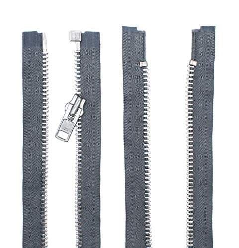 Gray Zipper Heavy Duty Zipper 14 inch Metal Zipper Medium Gray 14” Metal  Heavy Duty Zippers Non Separating Sewing Zipper Craft Zippers