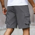 thumbnail image 5 of Men's Summer Plus Size Short Pants Summer Fashion Size XXL Solid Color Elastic Waist Athletic Casual Pants Gray Color Multi Pocket Loose Workwear Knee Length Sport Cargo Shorts, 5 of 7