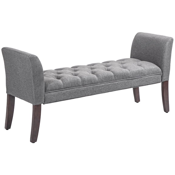 Dtwnek Upholstered Bench with Arms and Wood Legs, Entryway Bench for Bedroom, Living Room, Dark Gray