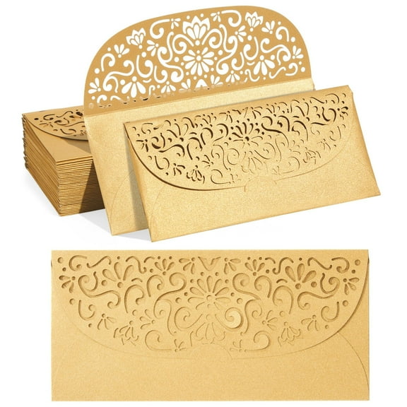 Pipilo Press Gold Money Envelopes for Cash Gifts - 6.8 x 3.3 in, Gold Laser-Cut Design - 36-Pack - Gift Envelopes for Cash & Money Saver