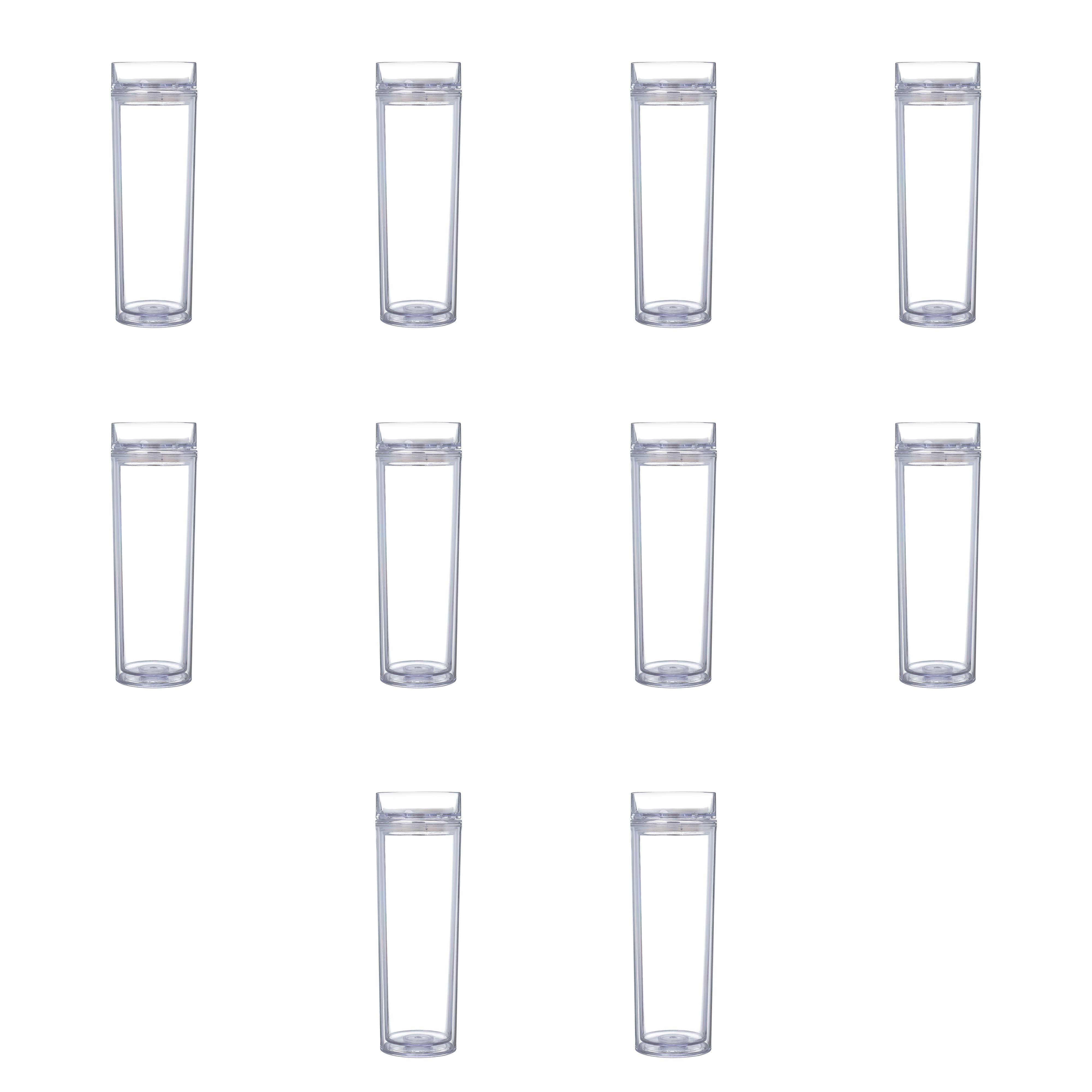 10 Plastic Tumblers Pack, 16 oz. Acrylic, Double Wall, BPA Free Clear