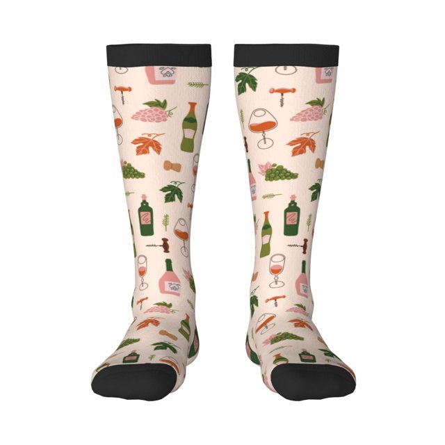 Fotbe Wine Bottles With Grapes Calcetas Divertidas Estampadas para Hombre y Mujer, Calcetas de Algodón hasta la Rodilla para Caminar, Correr, Enfermería y Embarazo