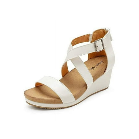 

DREAM PAIRS Women s Open Toe Buckle Ankle Strap Summer White/Pu Size 7.0