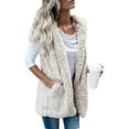 thumbnail image 1 of Women Teddy Bear Plush Sleeveless Vest Jacket Hooded Fleece Open Front Waistcoat Pocket, 1 of 2