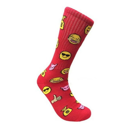 

Couver Unisex Emoji Print Soft Mid-Calf Cushioned Crew Socks Red