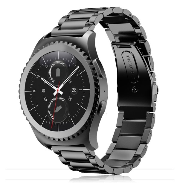 Gear S2 Classic Watch Band, Solid Stainless Link Bracelet Replacement Band Strap with Durable Folding Clasp for Samsung Gear Classic SM-R732 SM-R735 Smart Watch (Black) - Walmart.com