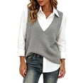 thumbnail image 2 of Plus Size V Neck Knit Sweater Vest Sleeveless Sweaters for Women Women's Winter V-Neck Knitted Solid Color Sweater Gray S, 2 of 6