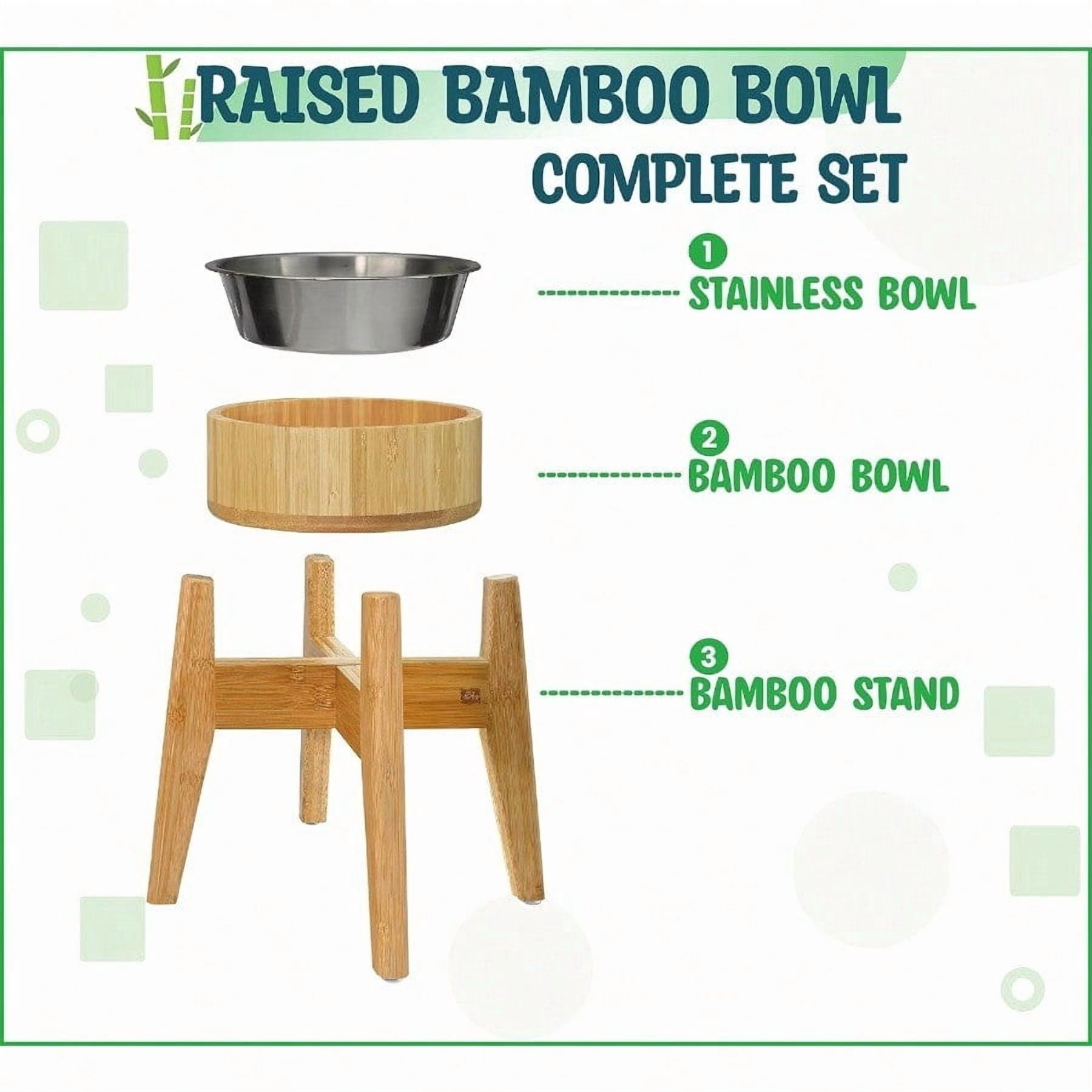 Elevated Dog Bowls For Large Breed 15Inch Tall 74oz Cap Deter Ants And Bugs Raised Single Feeder Suitable For Dry And Wet Pet Foods Bamboo With Stainless Steel Dish