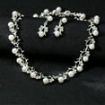 thumbnail image 5 of Ayyufe Women Bride Pearl Rhinestone Necklace Stud Earrings Bracelet Set, 5 of 6