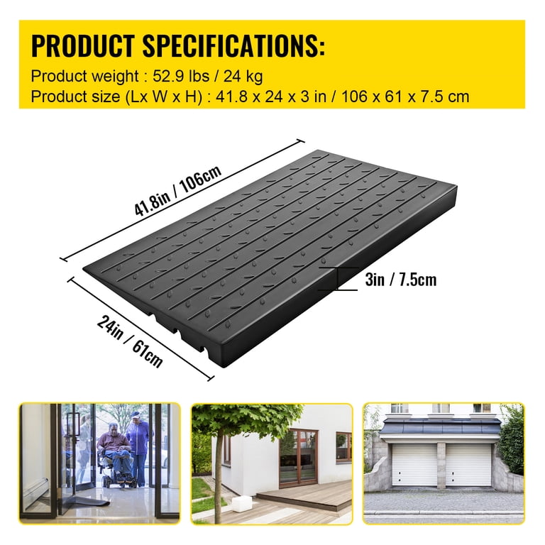 KFFKFF Rubber Threshold Ramp, 3-Inch Rise Cable Channels photo 7