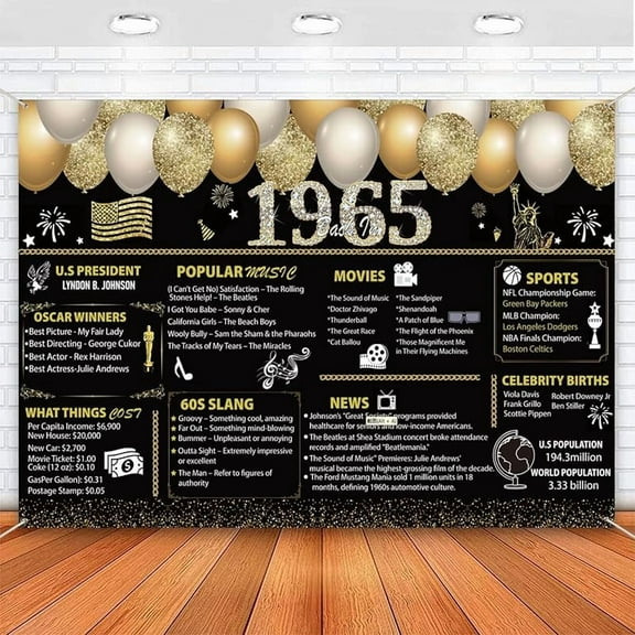 7x5Ft 60th Birthday Black Gold Party Backdrop Back in 1965 Decoration Cheers to 60 Years Old Birthday Background Vintage 1965 Banner Photography Supplies 60th Class Reunion Decor