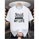 thumbnail image 2 of Men'S Casual Crew Neck T-Shirt with "Jesus Saved My Life" Print, Summer Short-Sleeve Top, Slight Stretch, Regular Fit, Fashionable Everyday Wear, 2 of 7