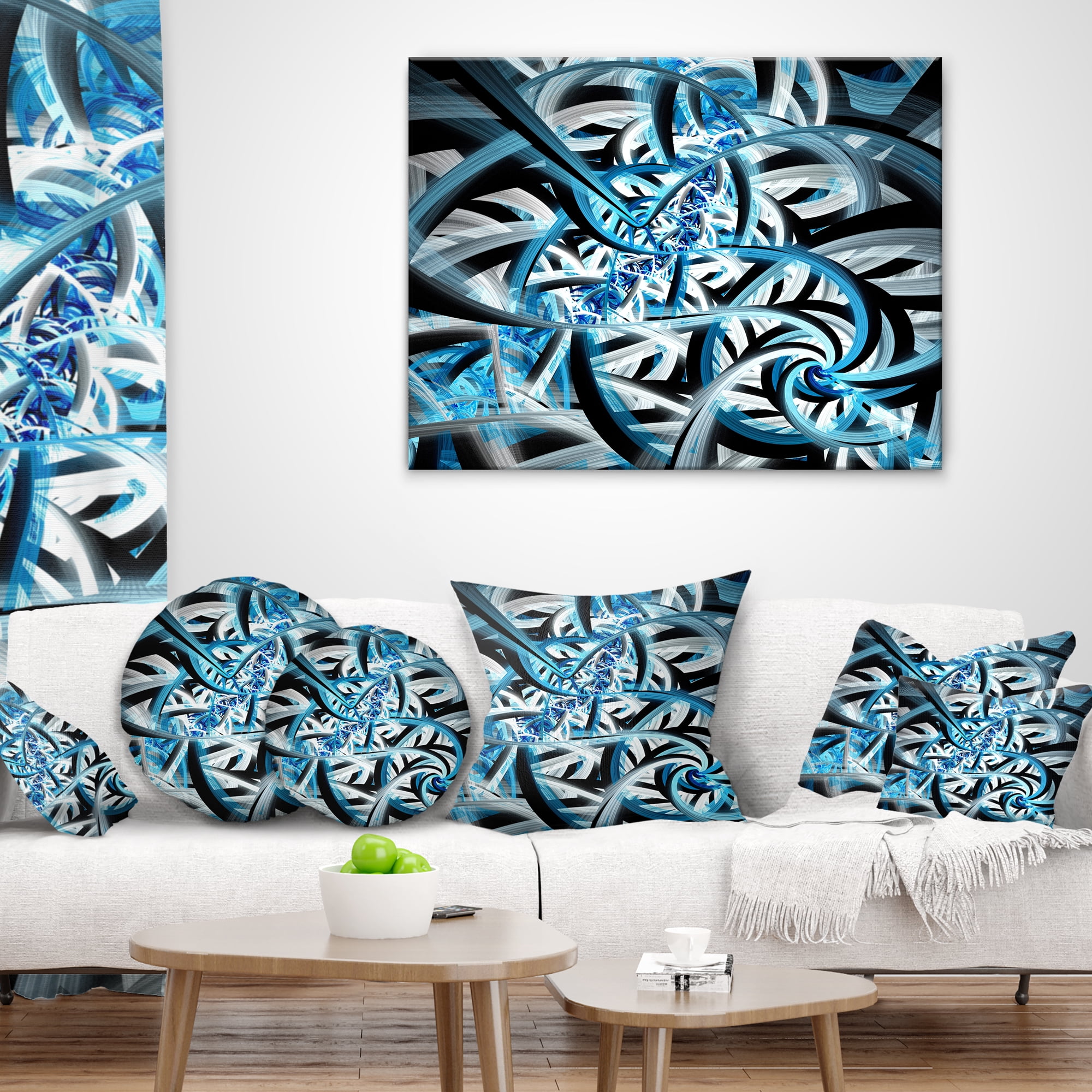 Designart Blue Spiral Fractal Design - Abstract Throw Pillow - 16x16