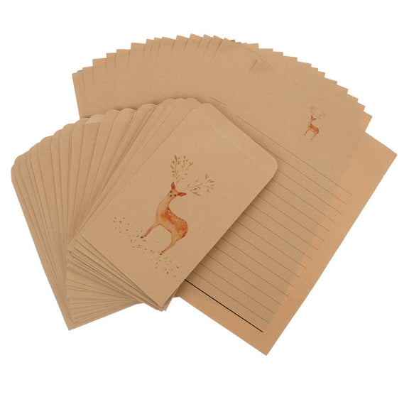 OULII 30Pcs Retro Kraft Paper Envelope and Vintage Lined Stationery Paper Set Brown