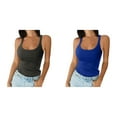 thumbnail image 1 of 2 Pack(Blue 1PCS & Dark Gray 1PCS) Cropped Top Women Multipack Women Spaghetti Strap Neck Ribbed Tank Tops Slim Fitted Camisole Basic Sleeveless Layering Shirts, 1 of 5