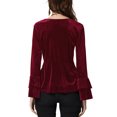 thumbnail image 3 of INSPIRE CHIC Women's Christmas V Neck Velvet Blouse Halloween Party Flare Long Sleeve Peplum Top M Burgundy, 3 of 8
